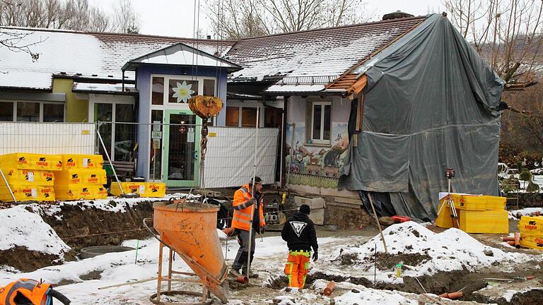 Der Kindergarten in Obervolkach wird gerade neu gebaut.