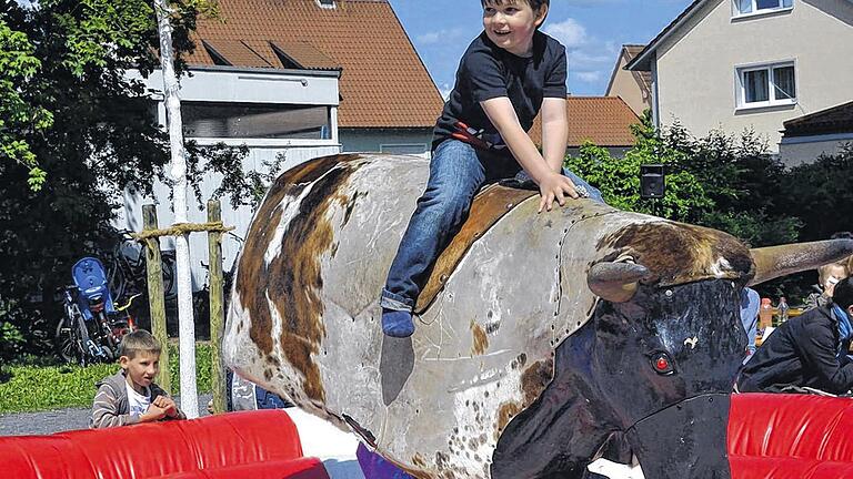 Kinderfest mit Bullenreiten: Attraktionen wie Kinderschminken, Bullriding und eine Riesenrutsche lockten zahlreiche Besucher zum diesjährigen Karlstadter Kinderfest in der Jahnanlage.