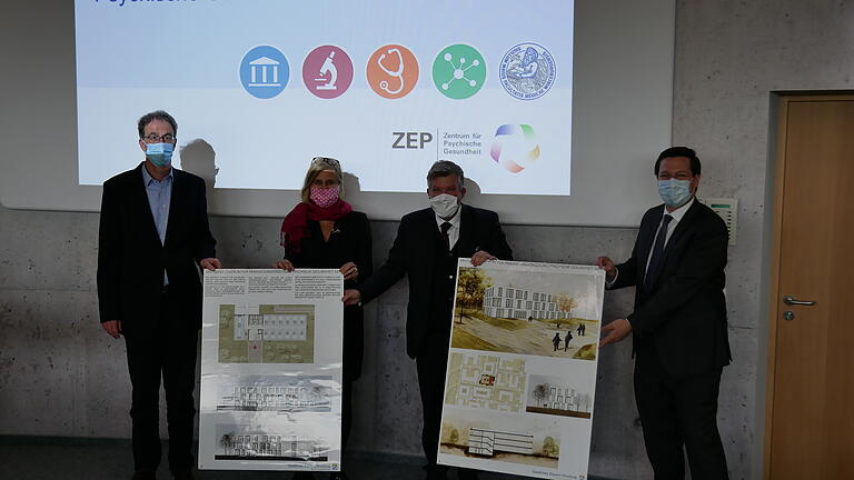 Prof. Dr. Paul Pauli, Simone Strohmayr, Volkmar Halbleib und Prof. Dr. Marcel Romanos (von links) bei ihrem Besuch in der Uniklinik. Prof. Dr. Paul Pauli, Simone Strohmayr, Volkmar Halbleib und Prof. Dr. Marcel Romanos (von links) bei ihrem Besuch in der Uniklinik.