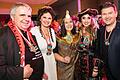 Nach 'Fastnacht in Franken' zur After-Show-Party im Veitshöchheimer Haus der Begegnung: (v.li.) Domkapitular Clemens Bieber, Landtagspräsidentin Ilse Aigner, Putzfraa Ines Procter, Bildungsministerin Anna Stolz&nbsp;und Bauchredner Sebastian Reich.