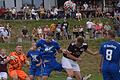 Die Spiele der Kreisklasse Rhön       -  Das Derby in der Kreisklasse Rhön 1 zwischen dem FC Sandberg (blaue Trikots) und der SG Waldberg endete vor 300 Zuschauern mit 3:3.