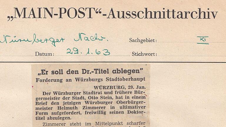 29. Januar 1963, Nürnberger Nachrichten: 'Er soll den Dr.-Titel ablegen' 29. Januar 1963, Nürnberger Nachrichten: 'Er soll den Dr.-Titel ablegen'