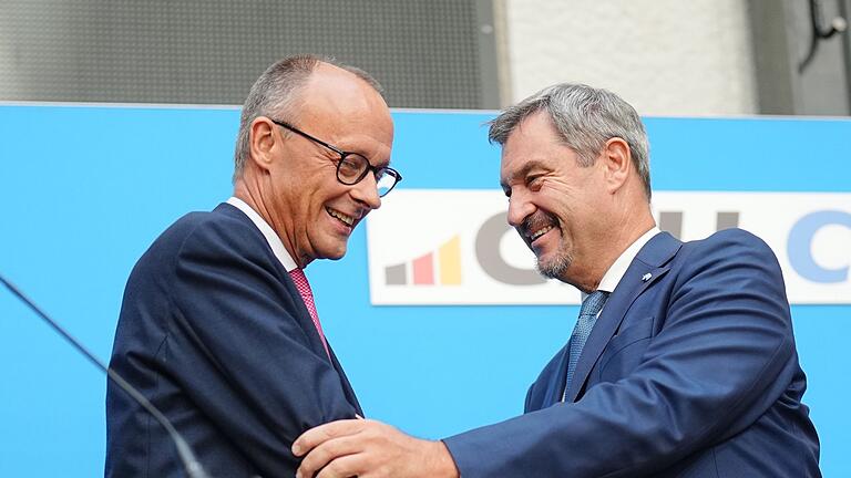 Pressekonferenz zu Kanzlerkandidatur-Frage der Union       -  Die Parteivorsitzenden Friedrich Merz und Markus Söder sprachen am Dienstag in Berlin über die K-Frage.