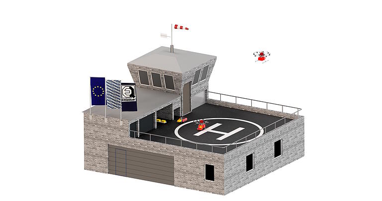 Ein Mini-Flughafen für Drohnen mit Tower entsteht im Volkacher Gewerbegebiet Sonnenberg. Zu sehen ist eine CAD-Zeichnung/Modell des Drohnenbriefkastens der Firma Emqopter. Ein Mini-Flughafen für Drohnen mit Tower entsteht im Volkacher Gewerbegebiet Sonnenberg. Zu sehen ist eine CAD-Zeichnung/Modell des Drohnenbriefkastens der Firma Emqopter.