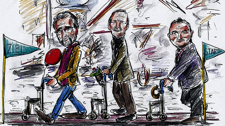Stadtrats-Senioren testen den Rollatoren-Highway: Uwe Lambinus, Michael Carl und Ernst Weißenberger (von links) im „Gänsemarsch“. Stadtrats-Senioren testen den Rollatoren-Highway: Uwe Lambinus, Michael Carl und Ernst Weißenberger (von links) im „Gänsemarsch“.