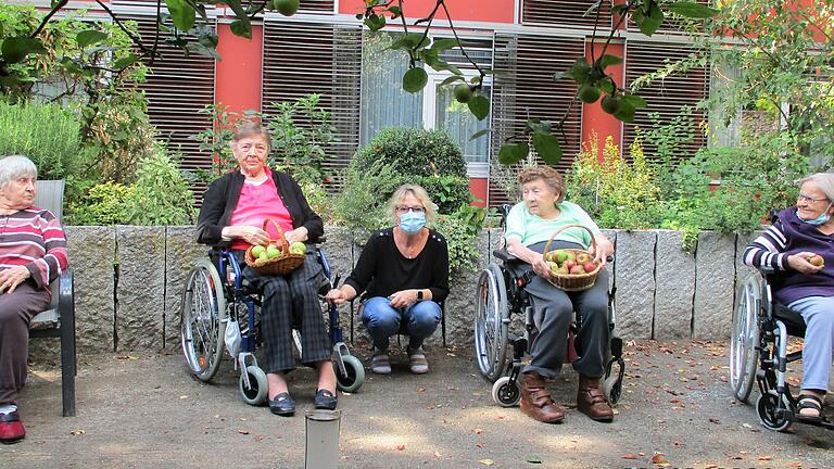 Apfel-Ernte im Garten des BRK-Altenpflegeheims Dr. Dahl.