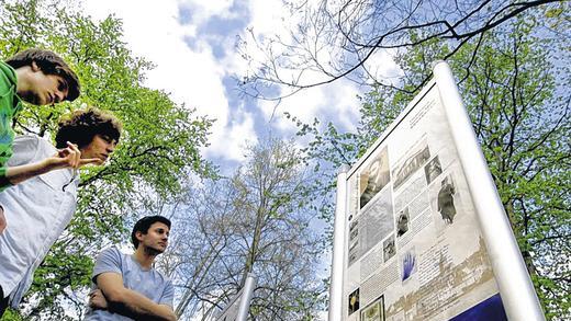 Wissenswertes über die Würzburger Nobelpreisträger: Die Tafeln erinnern jetzt im Ringpark an der Neuen Universität an die Forscher.