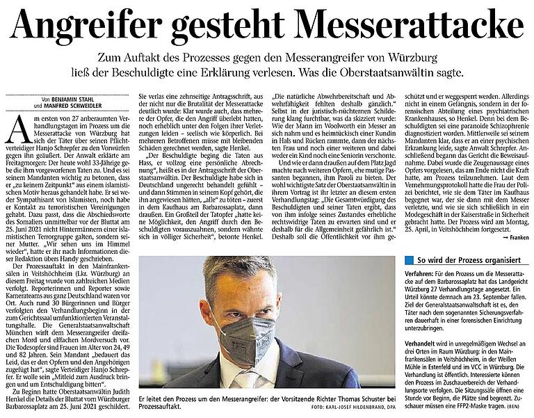 Der Bericht auf der Main-Post-Titelseite vom 23.4.22. Der Bericht auf der Main-Post-Titelseite vom 23.4.22.