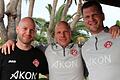 Sie assistieren Kickers-Cheftrainer Marco Wildersinn (von links): Athletiktrainer Dennis Göller, Co-Trainer Dominik Lang und Torwarttrainer Daniel Bernhardt.