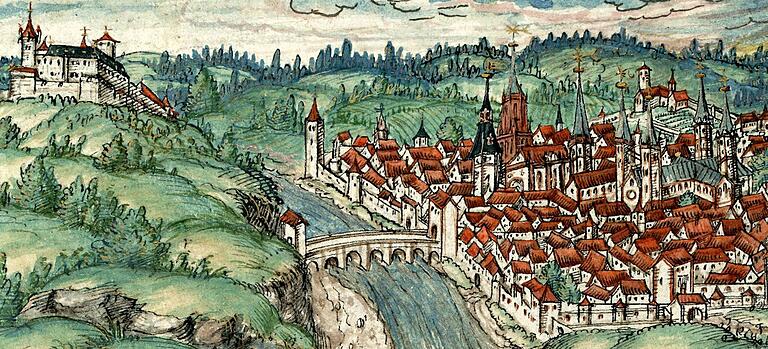Mainbrücke um 1570 (aus der Frieschronik).