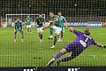 Die 1:0-Führung für Schweinfurt: Martin Thomann schickt Türkgücüs Keeper Julius Schmid in die falsche Ecke und verwandelt einen Handelfmeter.