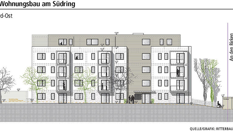 So sieht der Entwurf für den Sozialen Wohnungsbau 'Säule II' in Marktheidenfeld aus, wie er im Juli 2019 im Stadtrat vorgestellt wurde. Nun kam das Projekt mit der Vergabe der Planungsleistungen wieder einen Schritt voran.&nbsp;