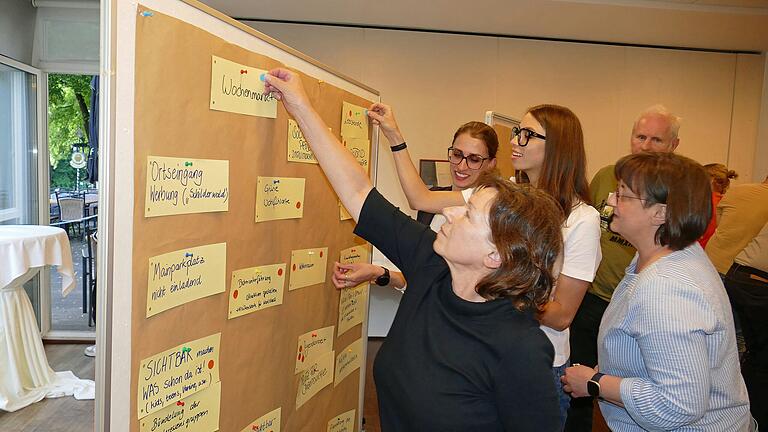 Gutes Interesse beim Workshop des Karlstadter Gewerbe- und Kulturvereins. An der Pinwand konnten die gefundenen Themen priorisiert werden.