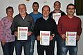 Ehrungen beim Sportverein Alsleben: Heribert Kneuer (vorn, von links) wurde zum Ehrenmitglied ernannt, Winfried Götz, Horst Mauer und (dahinter) Sebastian Kneuer erhielten Ehrennadeln und Urkunden von Margit Kast und Lukas Köhler.