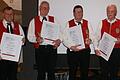 Mit einer persönliches Laudatio ernannte der Vorsitzende des Musikvereins Elmar Henke (von links nach rechts), Max Then und Bernhard Blaß zu Ehrenmitgliedern des Musikvereins. Hubert Jakob wurde zum Ehrendirigent des Musikvereins ernannt.