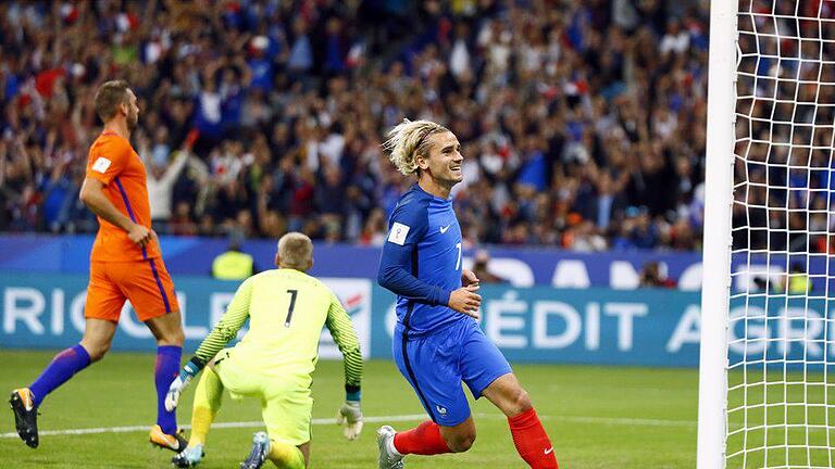 Frankreich - Niederlande       -  Antoine Griezmann freut sich über sein Eröffnungstor beim 4:0 Frankreichs gegen die Niederlande. Foto: Francois Mori