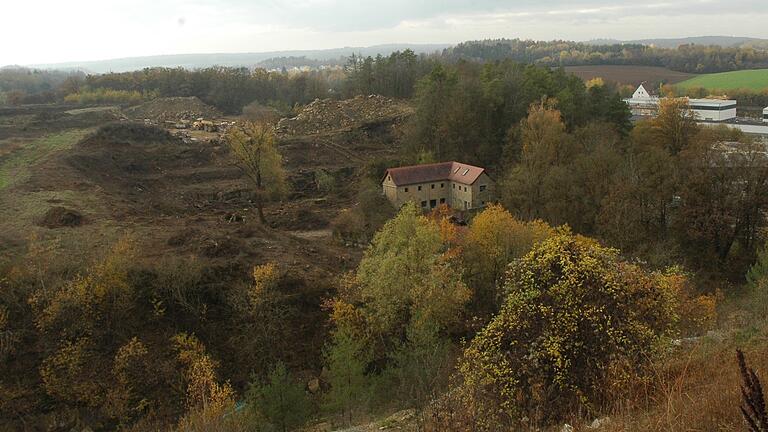 Der Steinbruch im Herbst kurz nach der Rodung: Die Terrassen der Bruchkante sind deutlich zu erkennen.