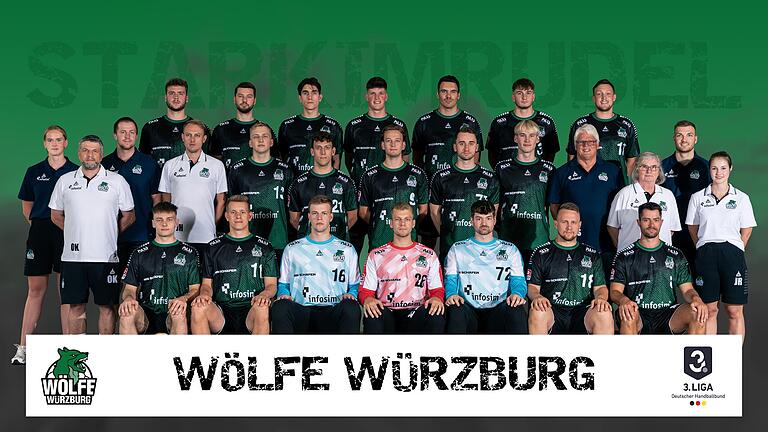Der Kader der Wölfe Würzburg für die Saison 2023/24 in der 3. Handball-Liga Süd: (hintere Reihe von links) Michel Reitemann, Christoph Nepf, Alexander Merk, Florian Schmidt, Noah Moussa, Jonas Krenz, Patrick Schmidt, (mittlere Reihe von links) Emma Quanz (Physiotherapeutin), Oliver Kuch (Mannschaftsverantwortlicher), Robin Scheler-Eckstein (Co-Trainer), Johannes Heufelder (Trainer), Joel Mauch, Tim Bauder, Jona Reidegeld, Luis Franke, Bennet Brinkmeier, Roland Sauer (Geschäftsführer), Karola Endres (Betreuerin), Max Lang (Athletiktrainer), Juliane Reith (Physiotherapeutin), (vordere Reihe von links) Johnny Beck, Felix Karle, Paul Siegl, Moritz Ebert, Robert Tschuri, Steffen Kaufmann, Dominik Schömig. Der Kader der Wölfe Würzburg für die Saison 2023/24 in der 3. Handball-Liga Süd: (hintere Reihe von links) Michel Reitemann, Christoph Nepf, Alexander Merk, Florian Schmidt, Noah Moussa, Jonas Krenz, Patrick Schmidt, (mittlere Reihe von links) Emma Quanz (Physiotherapeutin), Oliver Kuch (Mannschaftsverantwortlicher), Robin Scheler-Eckstein (Co-Trainer), Johannes Heufelder (Trainer), Joel Mauch, Tim Bauder, Jona Reidegeld, Luis Franke, Bennet Brinkmeier, Roland Sauer (Geschäftsführer), Karola Endres (Betreuerin), Max Lang (Athletiktrainer), Juliane Reith (Physiotherapeutin), (vordere Reihe von links) Johnny Beck, Felix Karle, Paul Siegl, Moritz Ebert, Robert Tschuri, Steffen Kaufmann, Dominik Schömig.