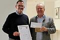 Seit 40 Jahren gehört Peter Suckfüll (links) ununterbrochen dem Gemeinderat Nordheim an. Hierfür gab es Lob und Dank von Bürgermeister Thomas Fischer (rechts).