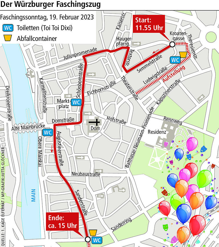 ÖPNV, Start und Strecke: Alle Informationen, die Sie über den Würzburger Faschingszug 2023 am Faschingssonntag wissen müssen