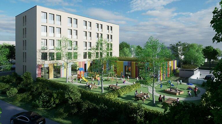 So könnte das Projekt am Würzburger Hubland aussehen: Vorentwurf der Kindertagesstätte im Kombination mit betreutem Wohnen.