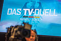 Studio für das TV-Duell zur Bundestagswahl 2017       -  Kameras filmen am 01.09.2017 in Berlin im Fernsehstudio Adlershof die Pressekonferenz zum TV-Duell anlässlich der Bundestagswahl 2017. In dem Studio treffen sich am 03.09.2017 Kanzlerin Merkel (CDU) und Kanzlerkandidat Schulz (SPD) zum einzigen TV-Duell vor der Bundestagswahl 2017. Foto: Michael Kappeler/dpa +++(c) dpa - Bildfunk+++ | Verwendung weltweit