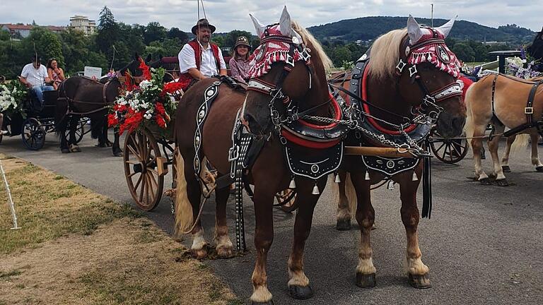 Thomas Drechsler aus Nürnberg ist schon einige Jahre mit seinen Pferden beim Rakoczy-Festzug dabei. Das Bild stammt von 2022, neben ihm ist seine Tochter Nina.