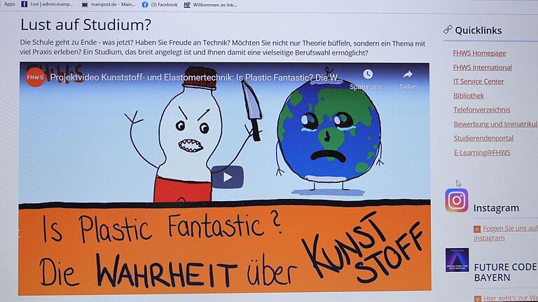 FHWS-Homepage: Im Rahmen einer Projektarbeit von Studierenden des 6. Semesters erstelltes Video zum Thema Kunststoff. Verläuft alles nach Plan, dann werden sich ab Wintersemester 2023/24 die ersten Studentinnen und Studenten in Haßfurt im Rahmen von Bachelor- oder Masterarbeiten mit allen möglichen Aspekten von Kunststoffrohren und den sie aufbauenden Materialien befassen.