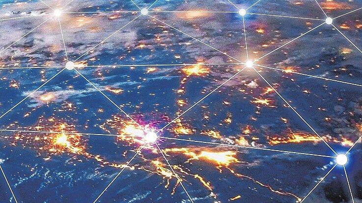 Global telecommunication network, nodes connected around earth, internet, worldwide communication - _ Global telecommunication network, nodes connected around earth, internet, worldwide communication - _