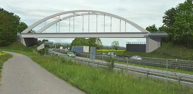 So soll die Bahnbrücke über die A 70 im September ausschauen.