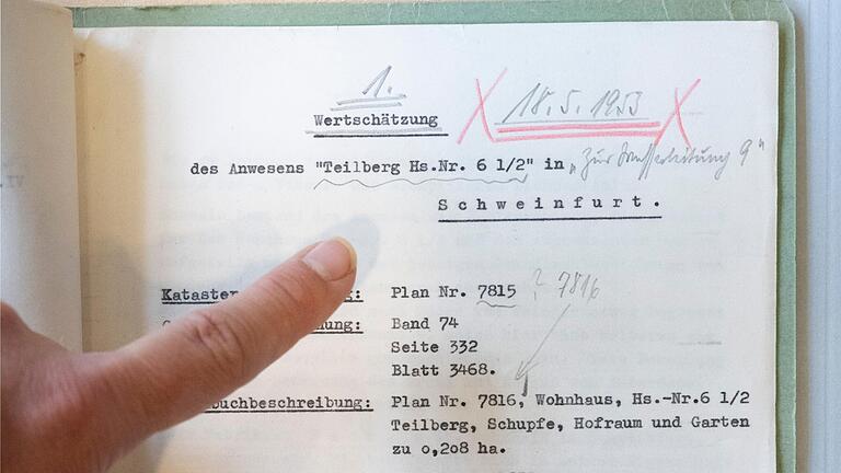 Auf einem Wertschätzungsgutachten vom 18. Mai 1953 steht, dass das Anwesen 'Teilberg 6 ½' die neue Adresse 'Zur Wasserleitung 9' erhalten hat.