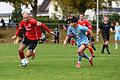 21 Treffer bedeuten für FTS-Stürmer Dominik Popp (links, hier gegen Rodrigo Lourenco vom TuS Röllbach) in der Torjägerliste der Landesliga Nordwest aktuell Rang drei.