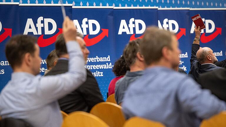 Landesparteitag AfD Brandenburg       -  Teilnehmer des Landesparteitags AfD Brandenburg. Die AfD in Brandenburg wird vom Verfassungsschutz als rechtsextremistischer Verdachtsfall eingestuft (Archivbild).