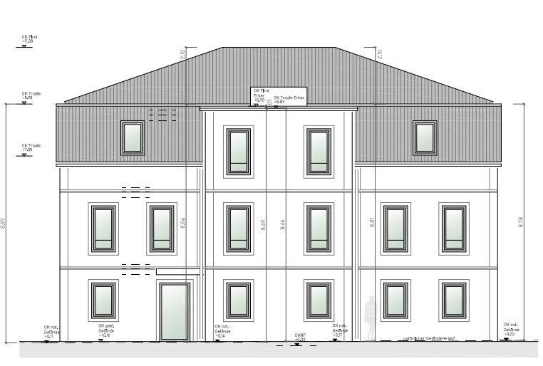 Die Skizze zeigt die Nordseite des im Stil einer Stadtvilla geplanten Wohnhauses, das in der Bahnhofstraße in Gerolzhofen entstehen soll. Die Skizze zeigt die Nordseite des im Stil einer Stadtvilla geplanten Wohnhauses, das in der Bahnhofstraße in Gerolzhofen entstehen soll.