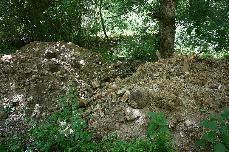 Die zwei Haufen mit Erdaushub, Steinen und Holz wurden kürzlich im Wald in Büchold abgeladen.&nbsp;