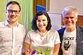 Dorothee Bär, die neue CSU-Kreisvorsitzende, flankiert vom neuen Stellvertreter Julian Müller (links) und Vorgänger Steffen Vogel.