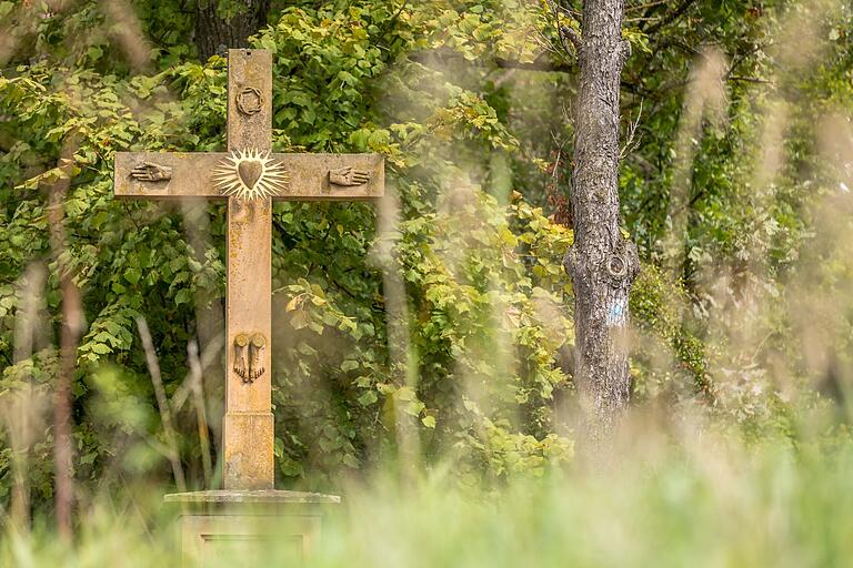 An diesem Kreuz kommt man während der Tour vorbei. Es markiert den Übergang von Weinbergen in den Wald.&nbsp;