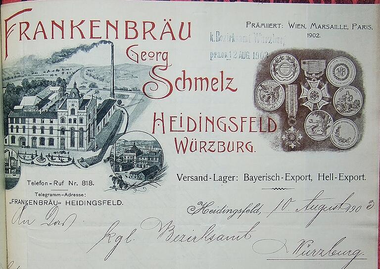 Eine Postkarte vom August 1903, auch sie erinnert an de Brauerei von Georg Schmelz.&nbsp;