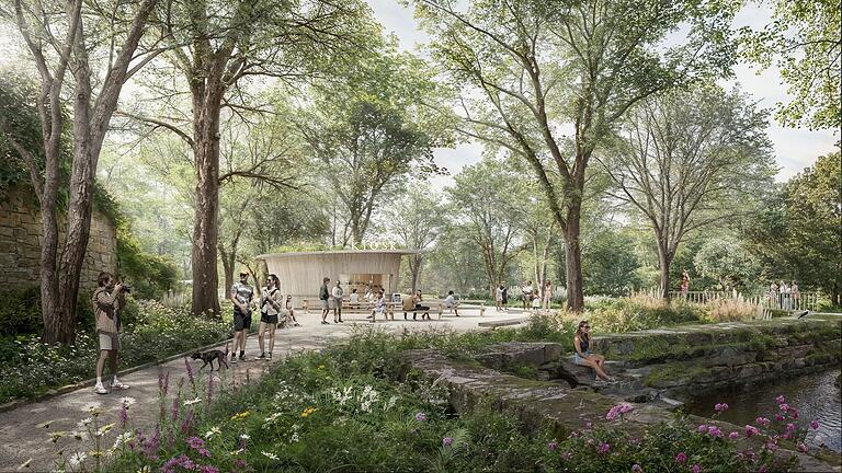 So könnte der Jörgentorpark in Münnerstadt vom Jörgentor kommend aussehen. - So könnte der Jörgentorpark vom Jörgentor kommend aussehen: mit Sitzgelegenheiten und Kiosk. So könnte der Jörgentorpark in Münnerstadt vom Jörgentor kommend aussehen. - So könnte der Jörgentorpark vom Jörgentor kommend aussehen: mit Sitzgelegenheiten und Kiosk.