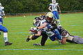 American Football beim TSV Münnerstadt       -  Spektakulären Sport bieten die Spiele der Dark Knights vom TSV Münnerstadt (dunkle Trikots), die in einer Spielgemeinschaft mit den Bamberg Phantoms in der Landesliga antreten.