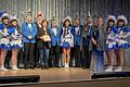 Auf dem Foto (von links): Erster Präsident Julian Kerscher, Simon Kunz, Siggi Schnellbach (FVF), Monika Bitterer, Helmut Hauptmann, Lena Fischer, zweiter Präsident Markus Greser, Prinz Daniel I., Prinzessin Nina I., begleitet von Gardemädchen.