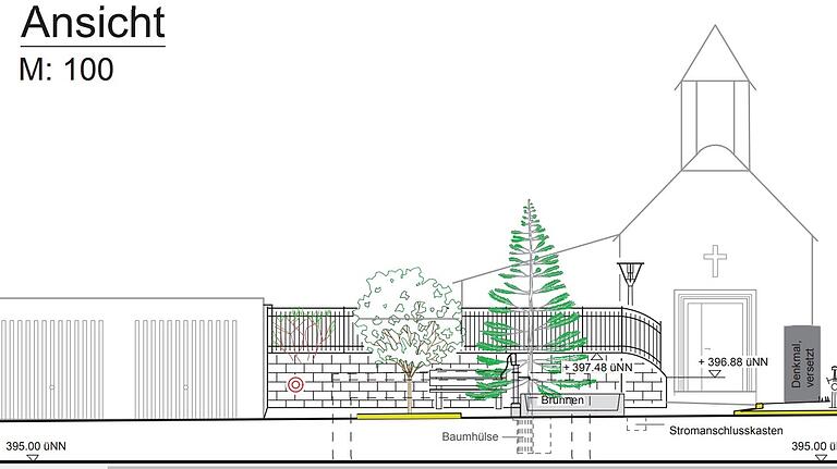 So soll sich das Kirchenumfeld in Hummelmarter im Advent 2020 präsentieren. Die Umbauarbeiten für die Platzgestaltung auf zwei Ebenen im Rahmen der Flurbereinigung beginnen in der kommenden Woche.