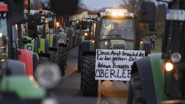 Was haben die Proteste bewirkt? Das Bild zeigt eine Demonstration am 19. Januar anlässlich des Besuchs von Landwirtschaftminister Thorsten Glauber (Freie Wähler) in Iphofen.