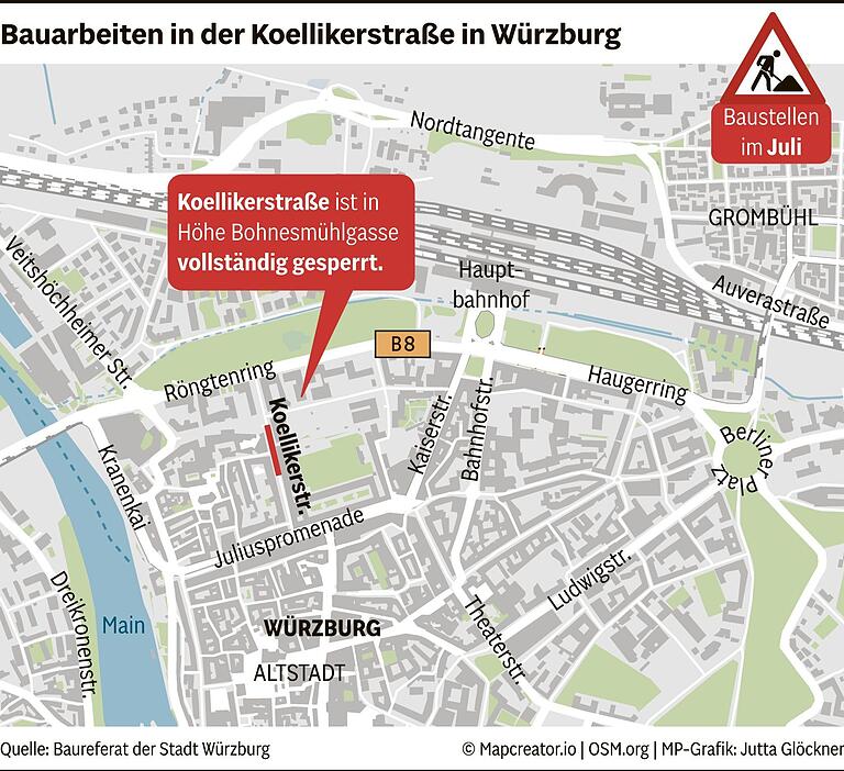 Baustellen, Sperrungen und Umleitungen im Juli 2024: Hier müssen Autofahrer in Würzburg mit Staus rechnen