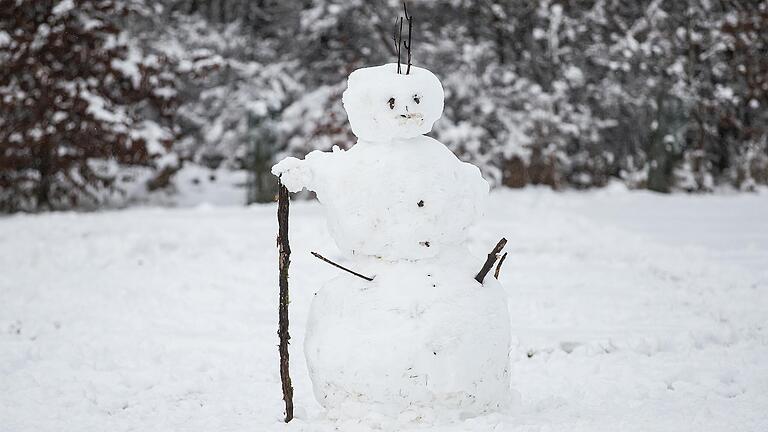 Wie lange hält der Schneemann im Guttenberger Forst (Lkr. Würzburg) noch durch?