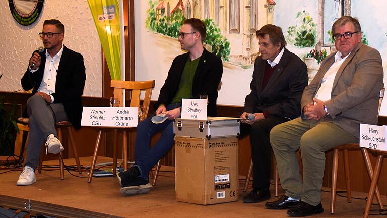 Auf dem Podium (von links): Werner Stieglitz, André Höftmann, Moderator Uwe Stradtner und Harry Scheuenstuhl.