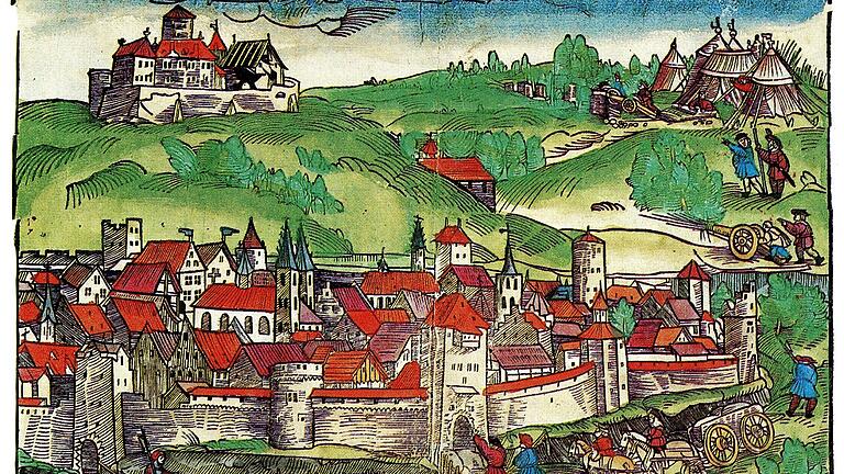 Belagerung und Beschießung der Festung Marienberg durch die aufständischen Bauern im Mai 1525.