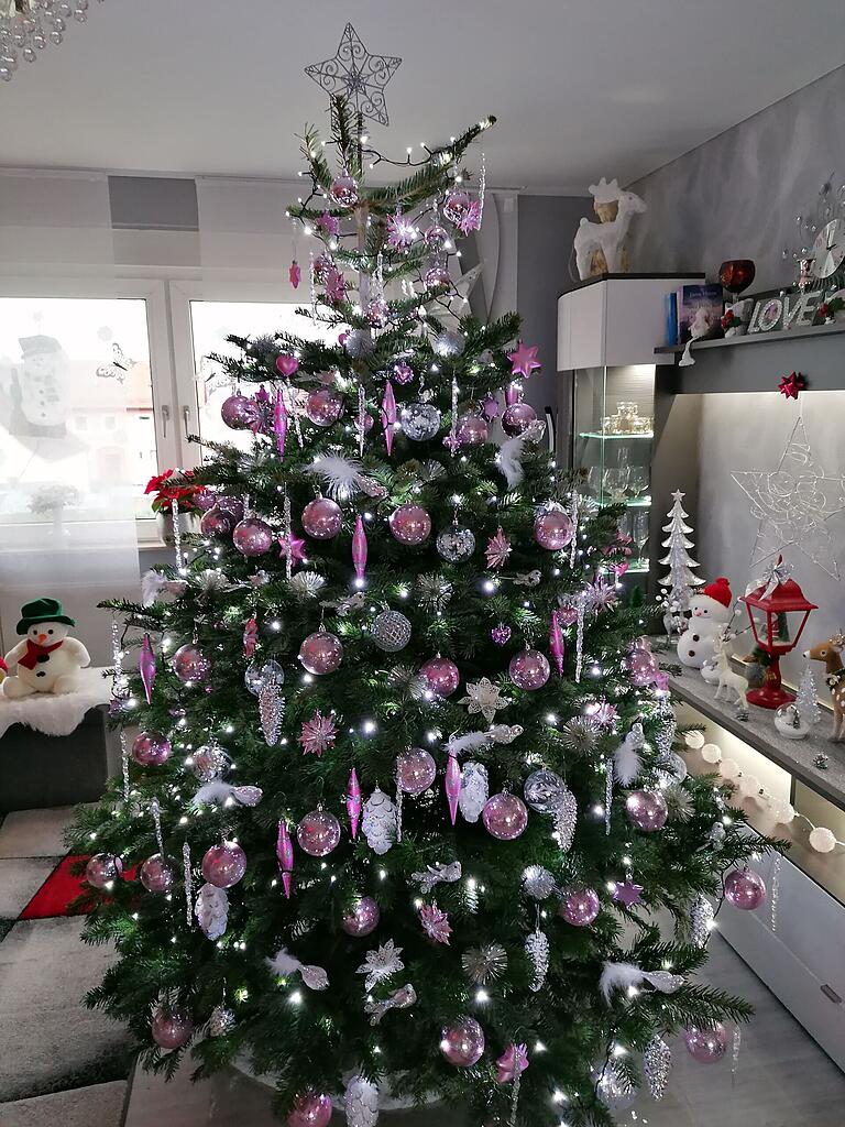 Der Weihnachtsbaum von Kirstin Puchner und ihrer Familie ist immer zweifarbig geschmückt: Silber in Kombination mit einer anderen Farbe. In diesem Jahr fiel die Wahl auf Pink. Der Weihnachtsbaum von Kirstin Puchner und ihrer Familie ist immer zweifarbig geschmückt: Silber in Kombination mit einer anderen Farbe. In diesem Jahr fiel die Wahl auf Pink.