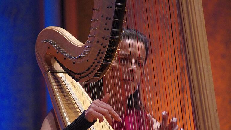 Silke Aichhorn beantwortete in der Pause auch Fragen zu ihrem 40 Kilogramm schweren Musikinstrument       -  Silke Aichhorn beantwortete in der Pause auch Fragen zu ihrem 40 Kilogramm schweren Musikinstrument