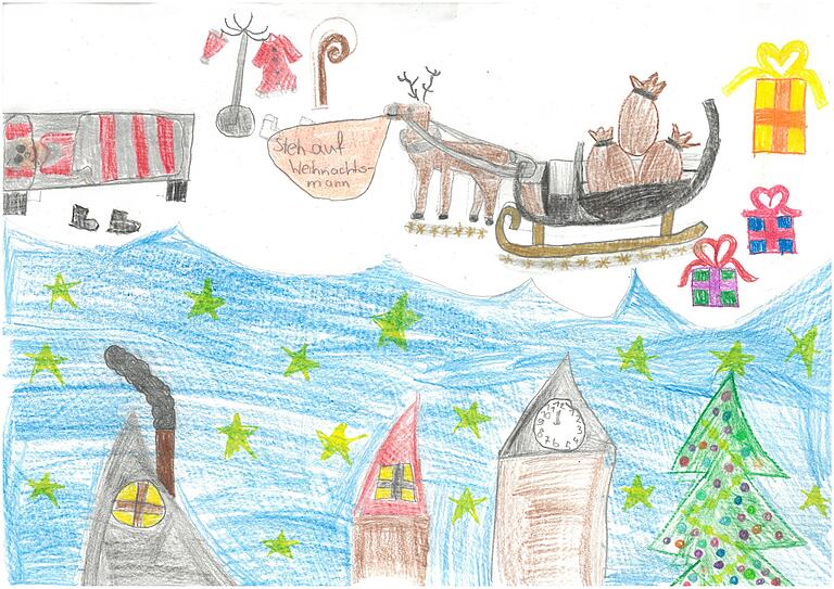 Hoch über den Wolken schläft der Nikolaus im Werk der neunjährigen Frieda Neeb aus Dittelbrunn. Hoch über den Wolken schläft der Nikolaus im Werk der neunjährigen Frieda Neeb aus Dittelbrunn.